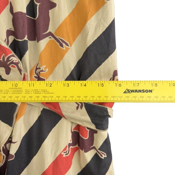 LL BEAN  Diag. Stripe Deer Wrap Midi Dress  Abstract Animal Print, Tie‑Waist, 4 - Picture 5 of 6